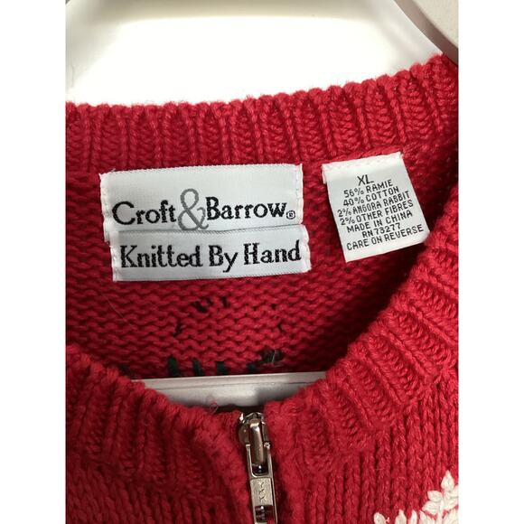 Vintage Croft & Barrow Snowman Christmas Zip Front Cardigan Sweater Red Size XL - Picture 6 of 11